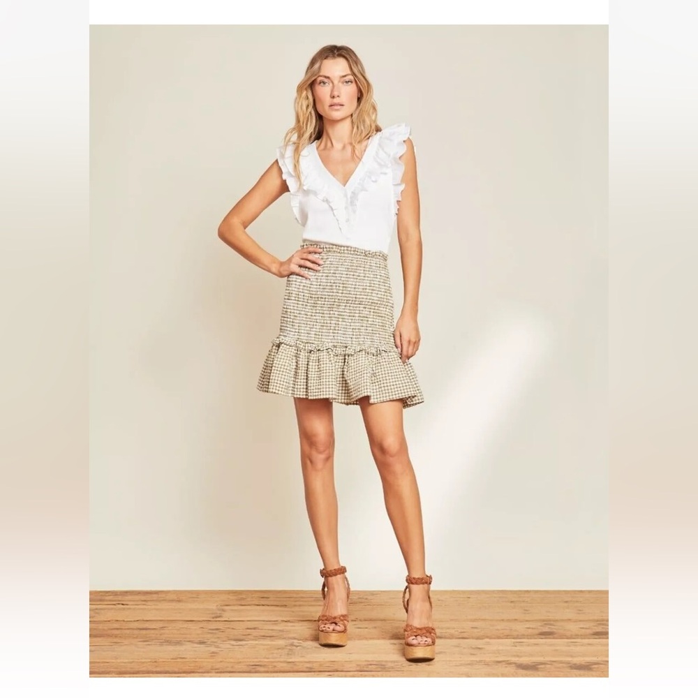 Veronica Beard Jeans - Aloya Smocked Gingham Cotton Blend Miniskirt - size Med